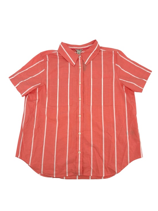 L.L. Bean Tops - NWT L.L.Bean Essential Cotton Poplin Short Sleeve Shirt in Hot Coral Stripe READ